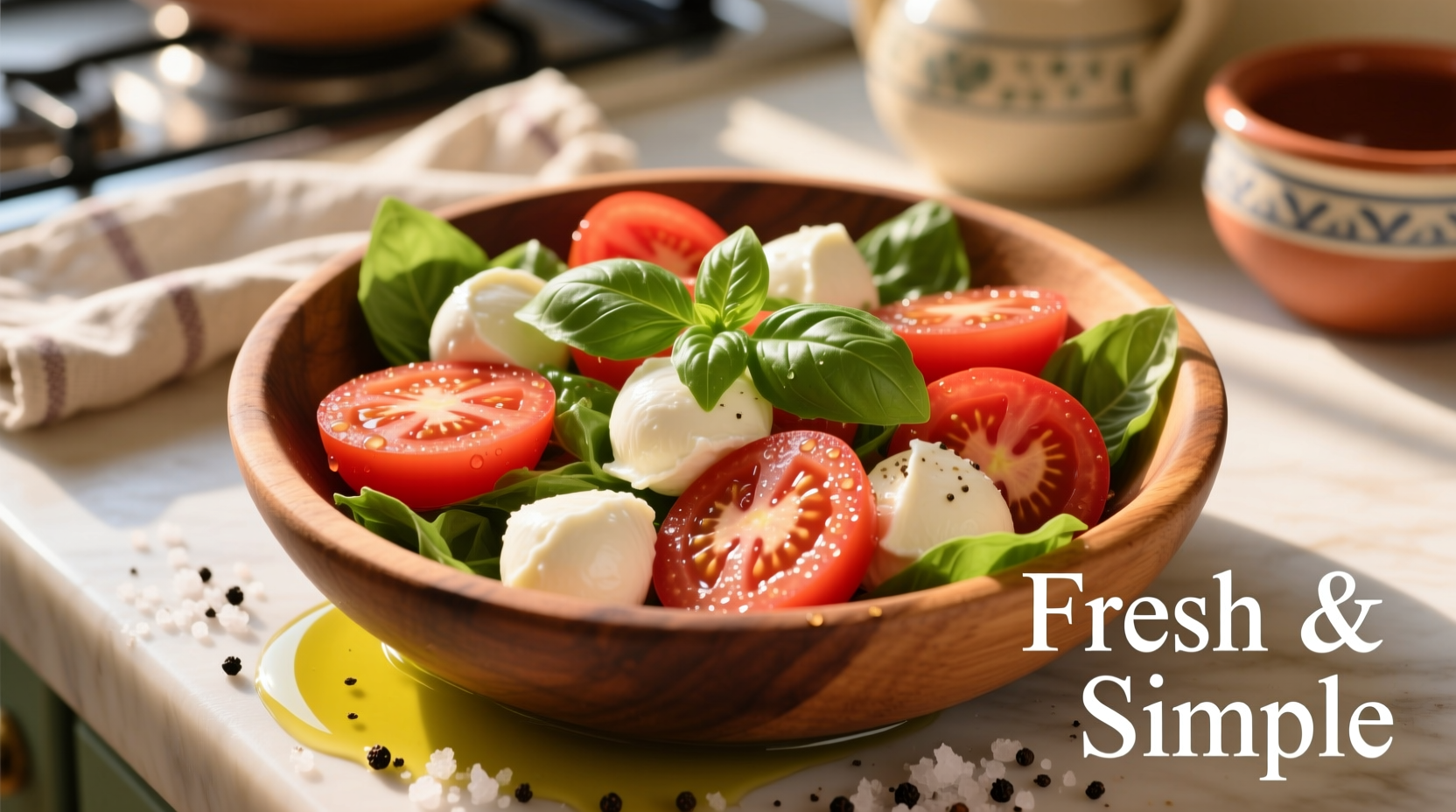 Fresh tomato salad with basil and mozzarella