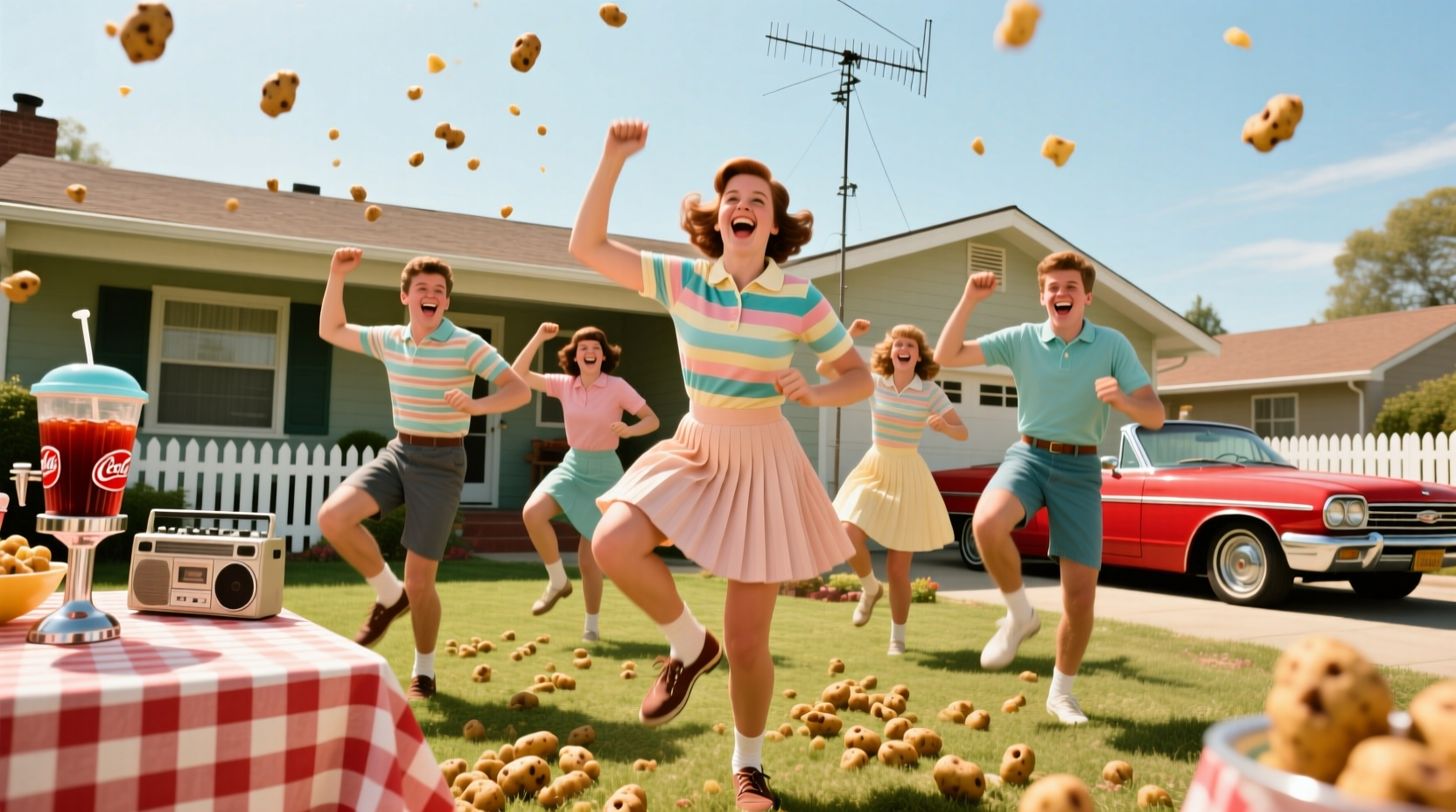 Teenagers performing the mashed potato dance in 1960s