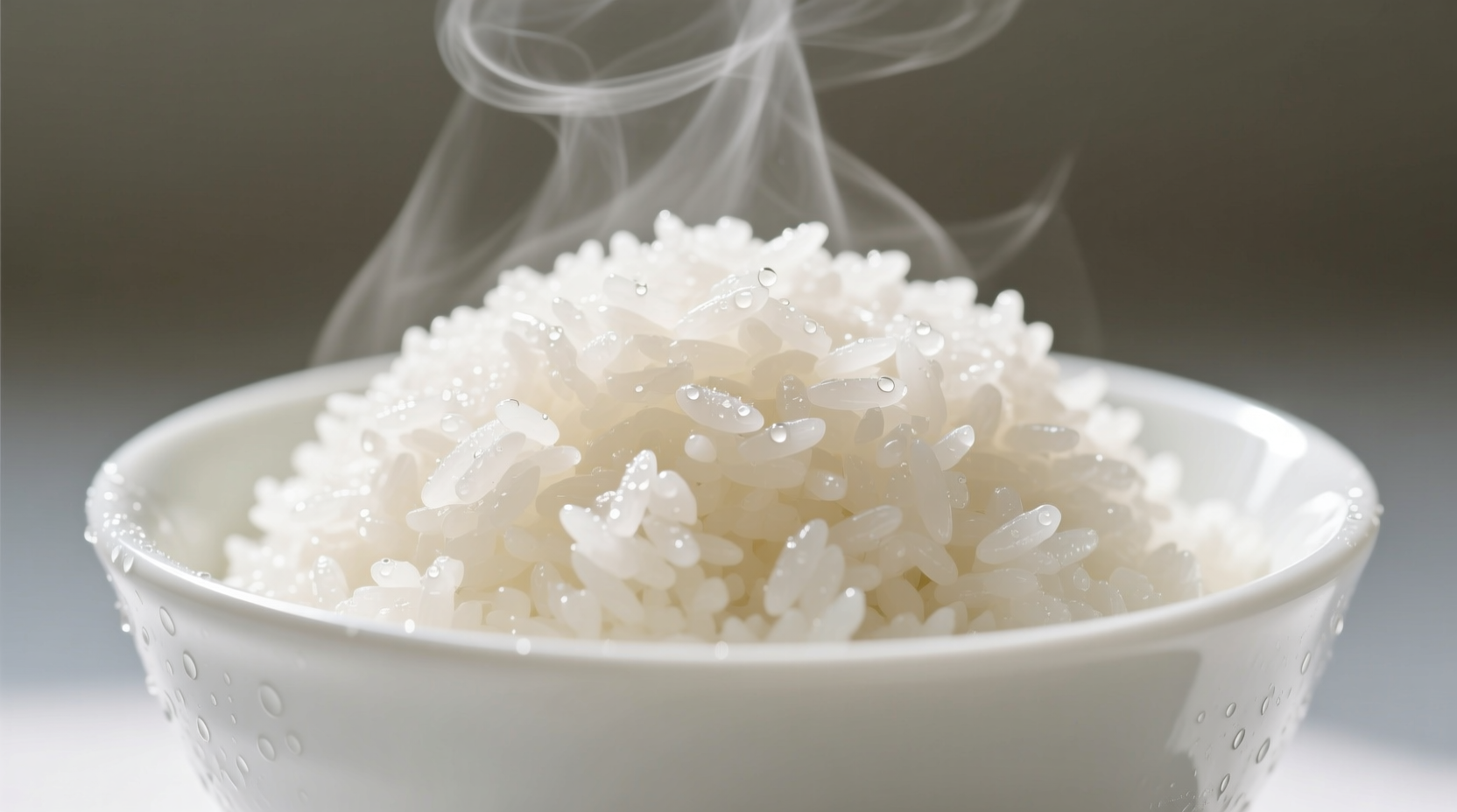 Perfectly cooked fluffy rice in white bowl