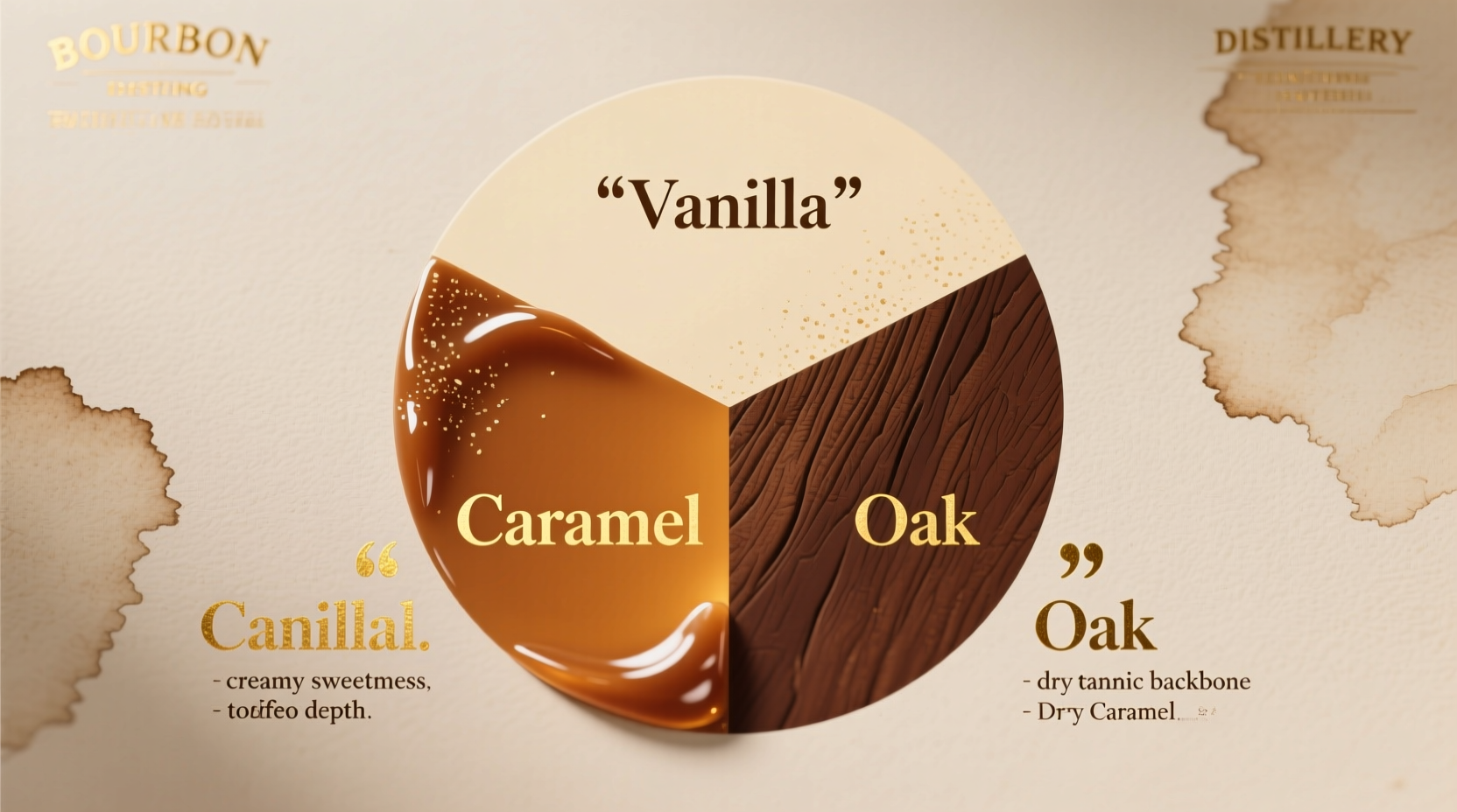 Bourbon tasting notes chart showing vanilla caramel and oak flavors