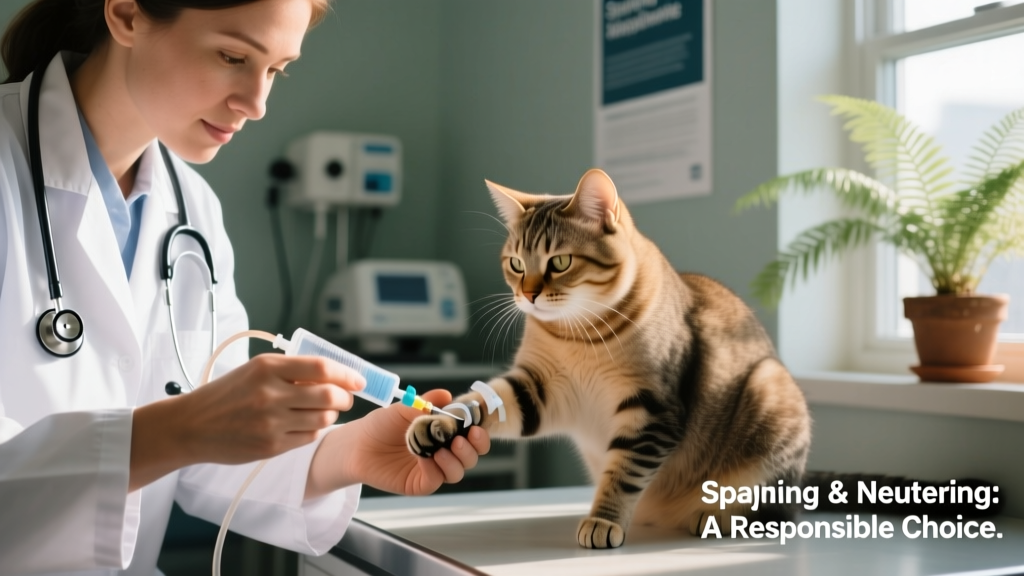 Close-up of a veterinary technician placing an IV catheter in a cat's front paw
