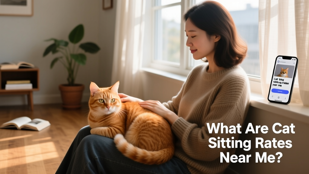 A relaxed ginger cat sitting on a woman's lap by a sunlit window at home