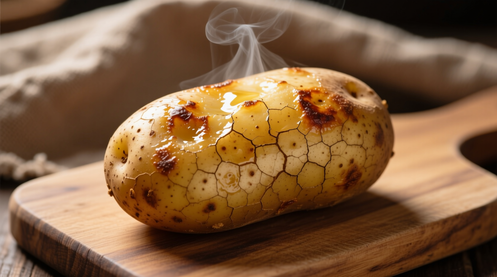 Perfectly baked russet potato with golden crispy skin