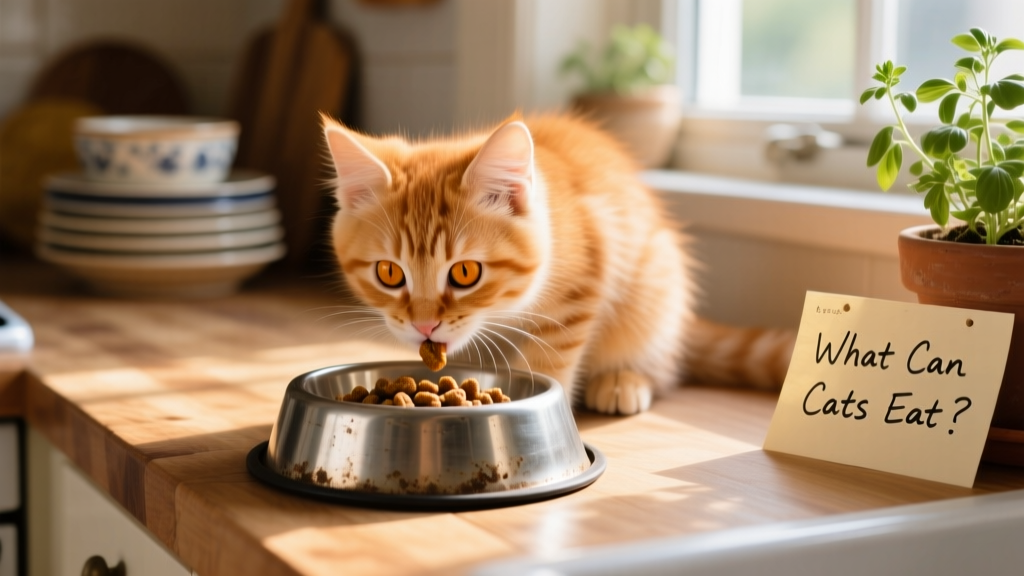 Kitten eating from a shallow metal bowl