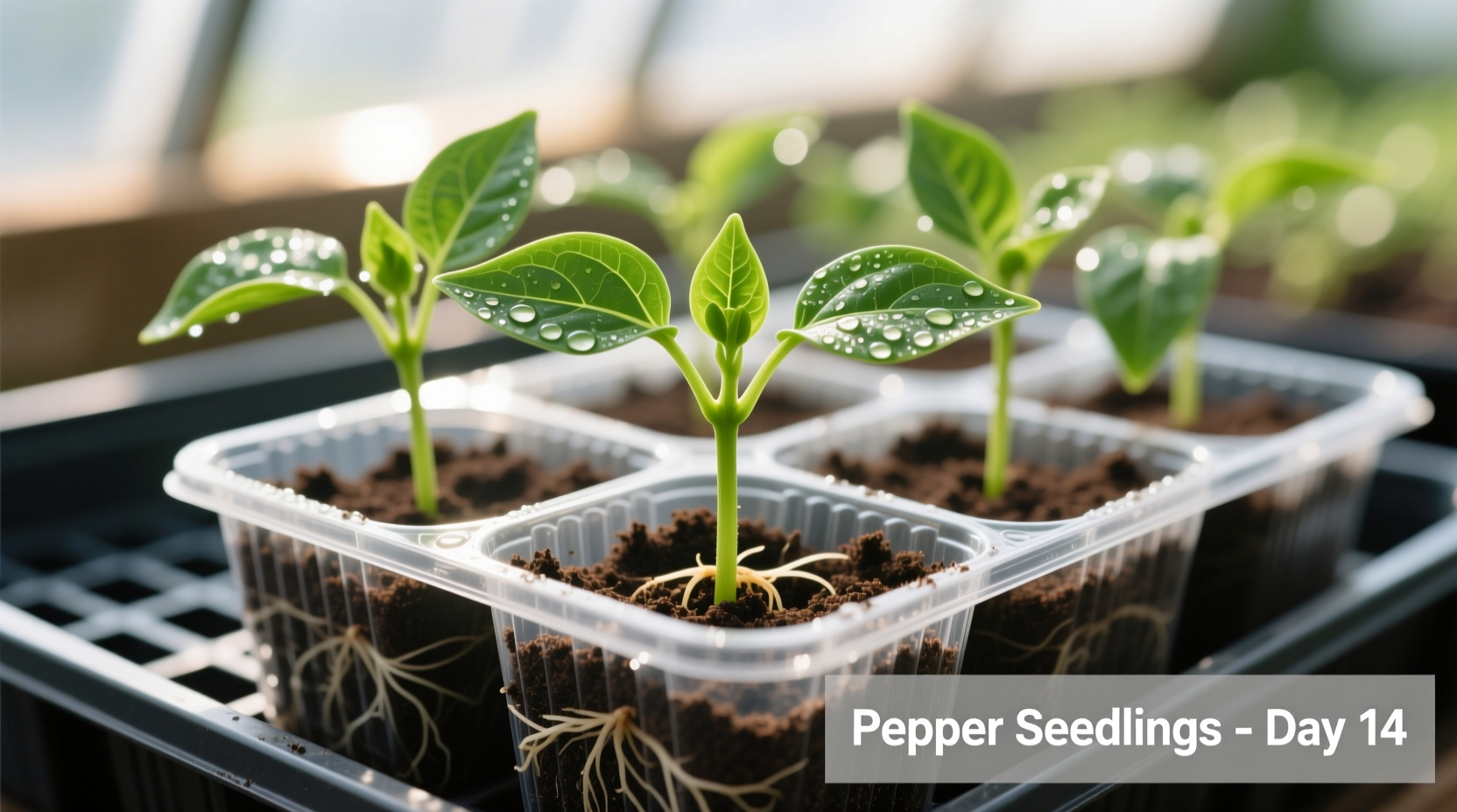 Healthy pepper seedlings in starter trays