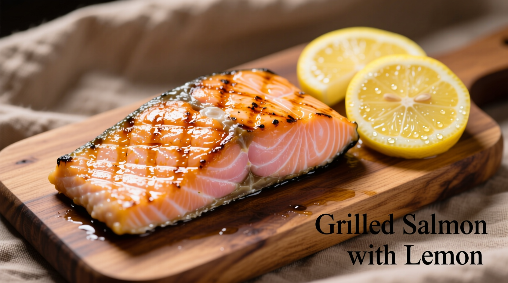 Perfectly grilled salmon fillet with lemon slices