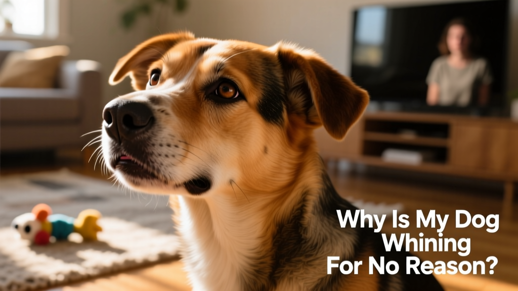 A close-up of a concerned-looking dog tilting its head while softly whining