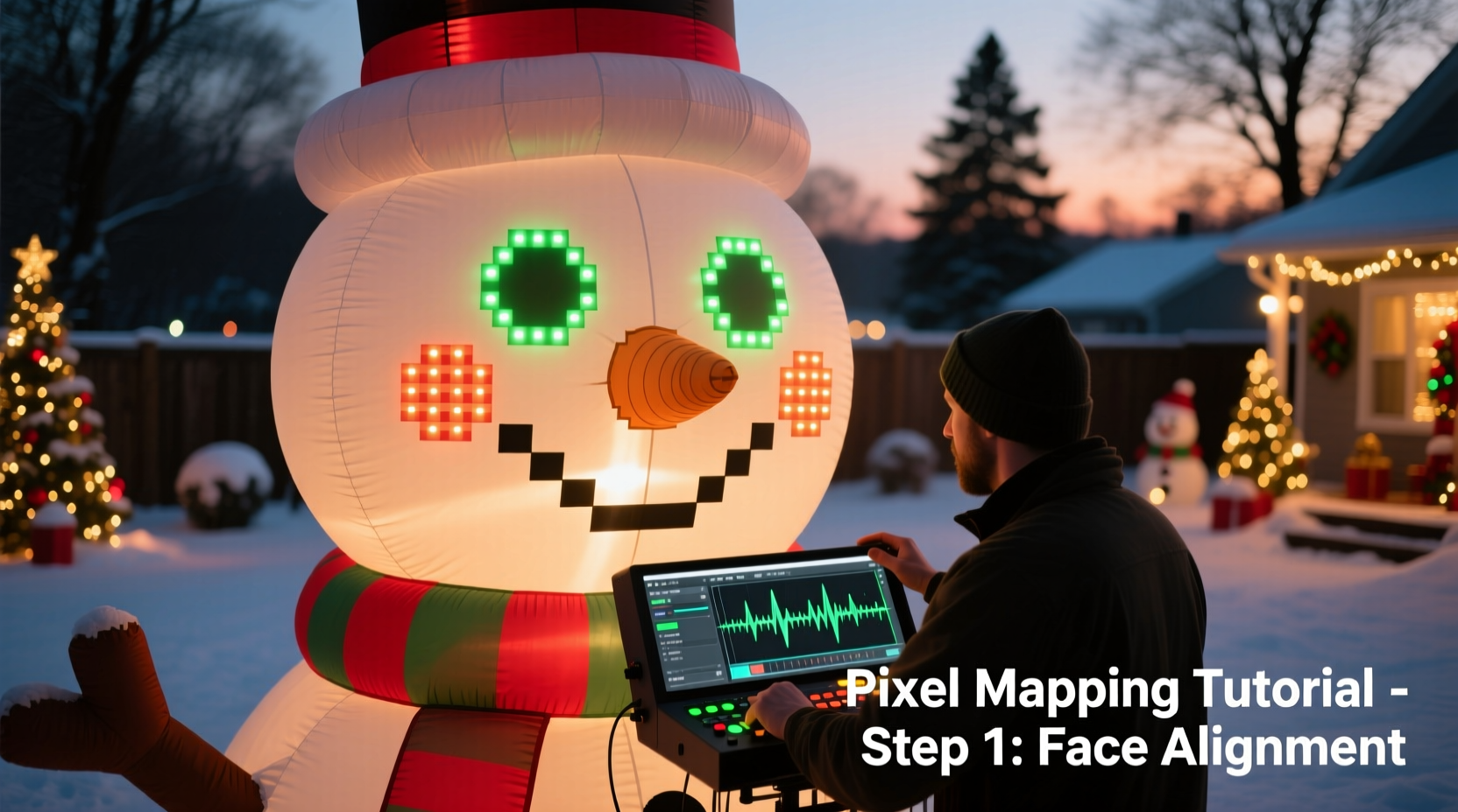 how to use pixel mapping to create animated faces on giant christmas inflatables