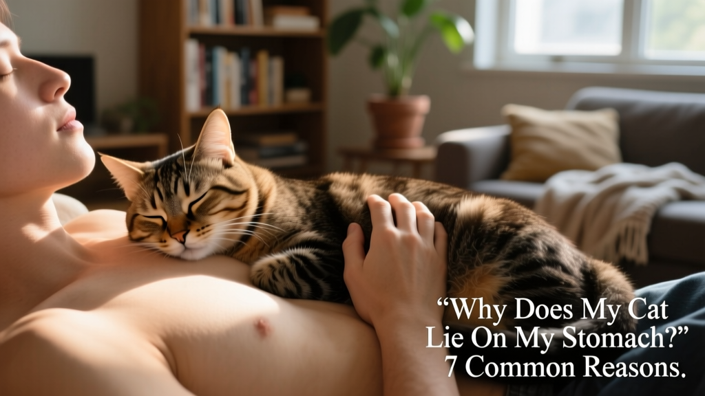 Side-view photo of a cat resting its head on a person's chest, eyes half-closed, looking peaceful