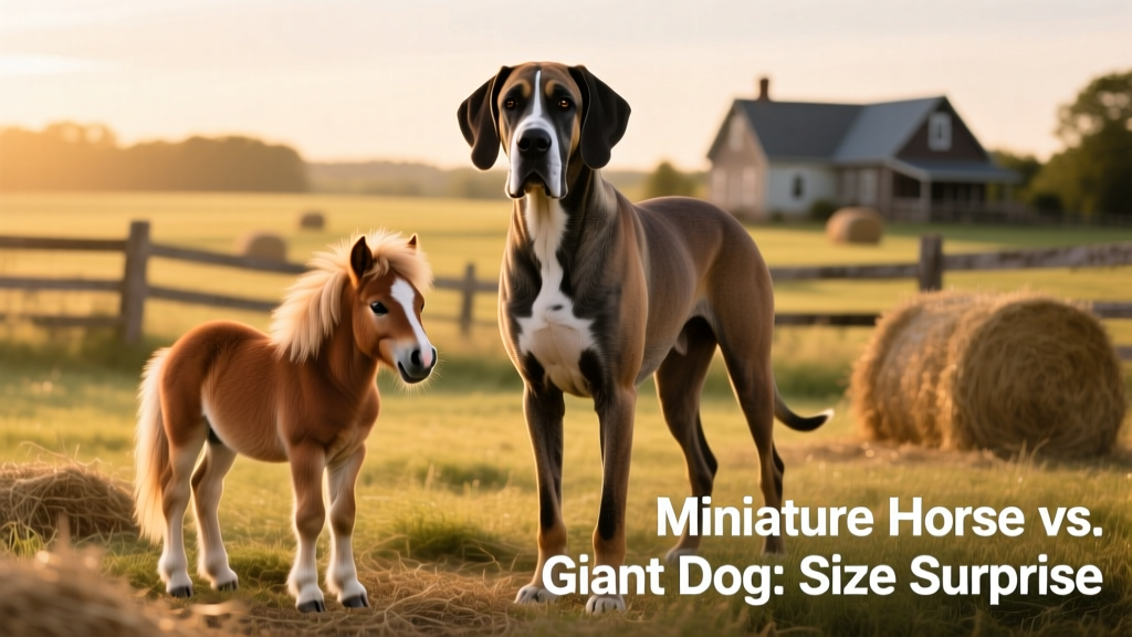 Side-by-side comparison showing a miniature horse next to a large dog, highlighting proportional similarity