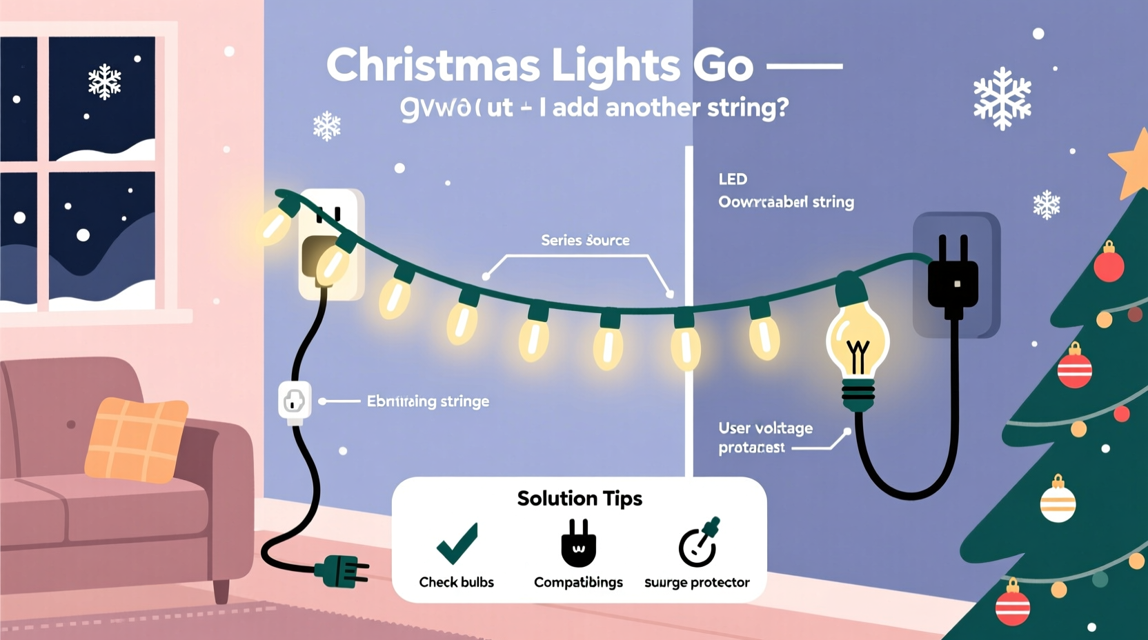 why do my christmas lights go out when i add another string solutions inside
