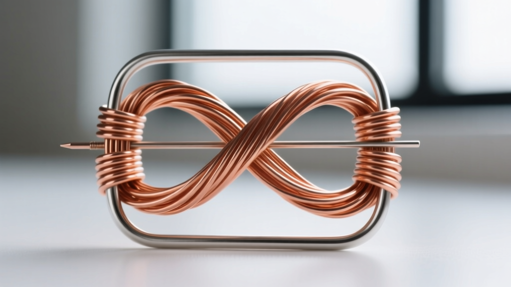 Macro shot of 28-gauge dead soft copper wire woven in a figure-eight pattern around a 20-gauge half-hard silver base wire frame.