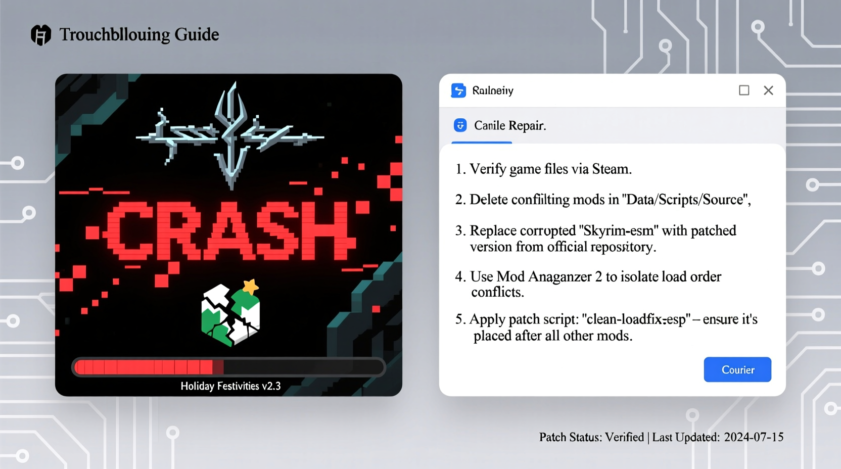 why does my christmas mod for skyrim crash on load screen and how to patch cleanly