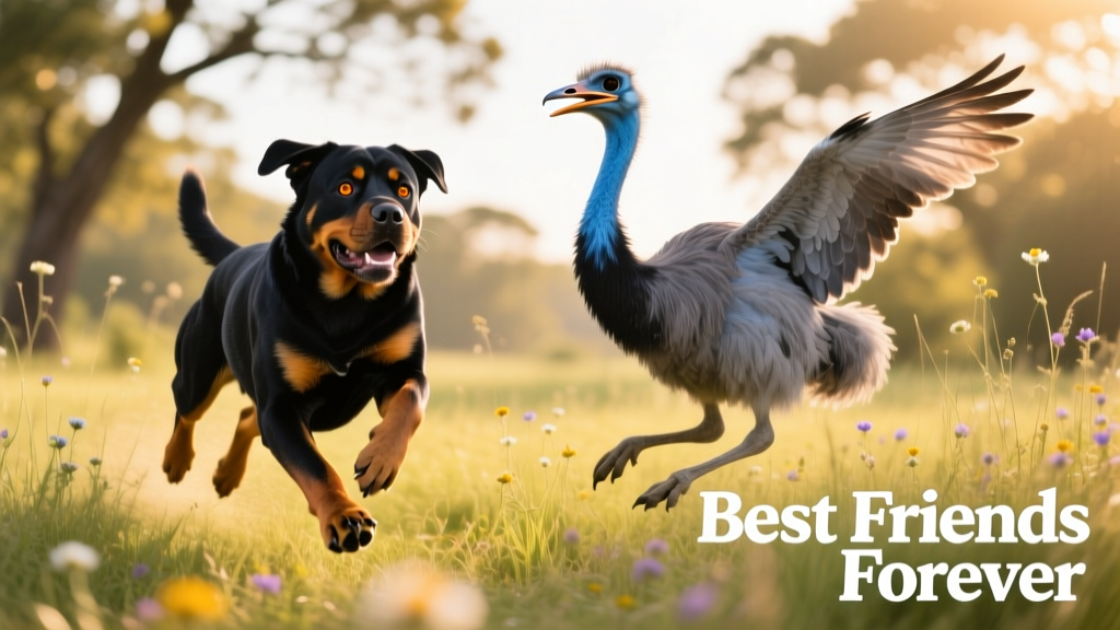 How Ava the Rottweiler and Blue the Emu Became Best Friends Who Love Zoomies