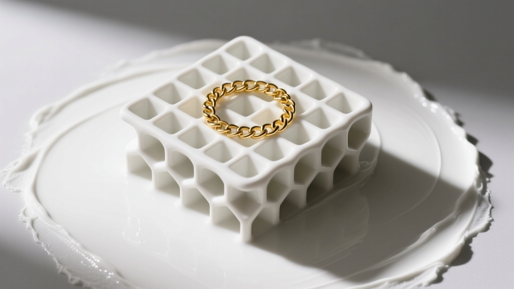 Top-down view of a ceramic honeycomb block holding a gold chain, coated in white potassium fluoride flux paste, ready for soldering.