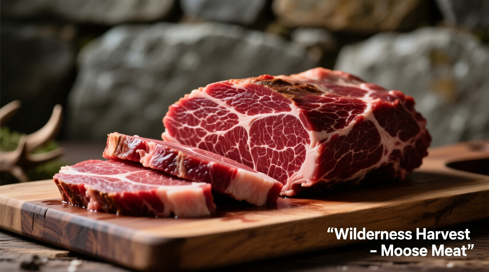 Sliced moose meat showing lean texture and rich color