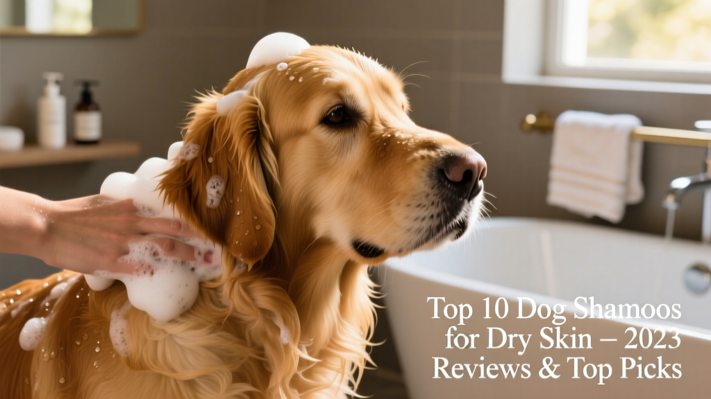 Close-up of a golden retriever gently being massaged with a foaming dog shampoo during bath time