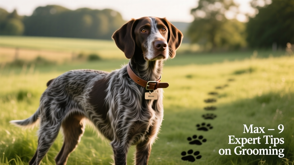 German Wirehaired Pointer standing confidently outdoors, showcasing its dense, wiry coat and alert expression