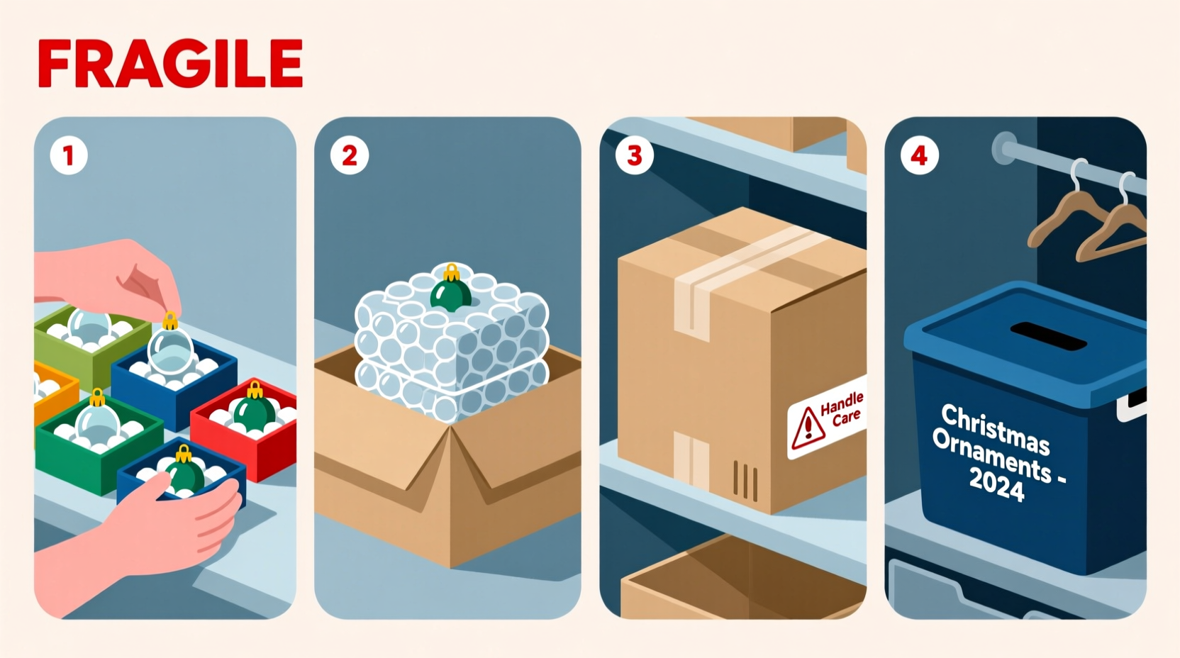 how to pack fragile christmas ornaments for move or storage