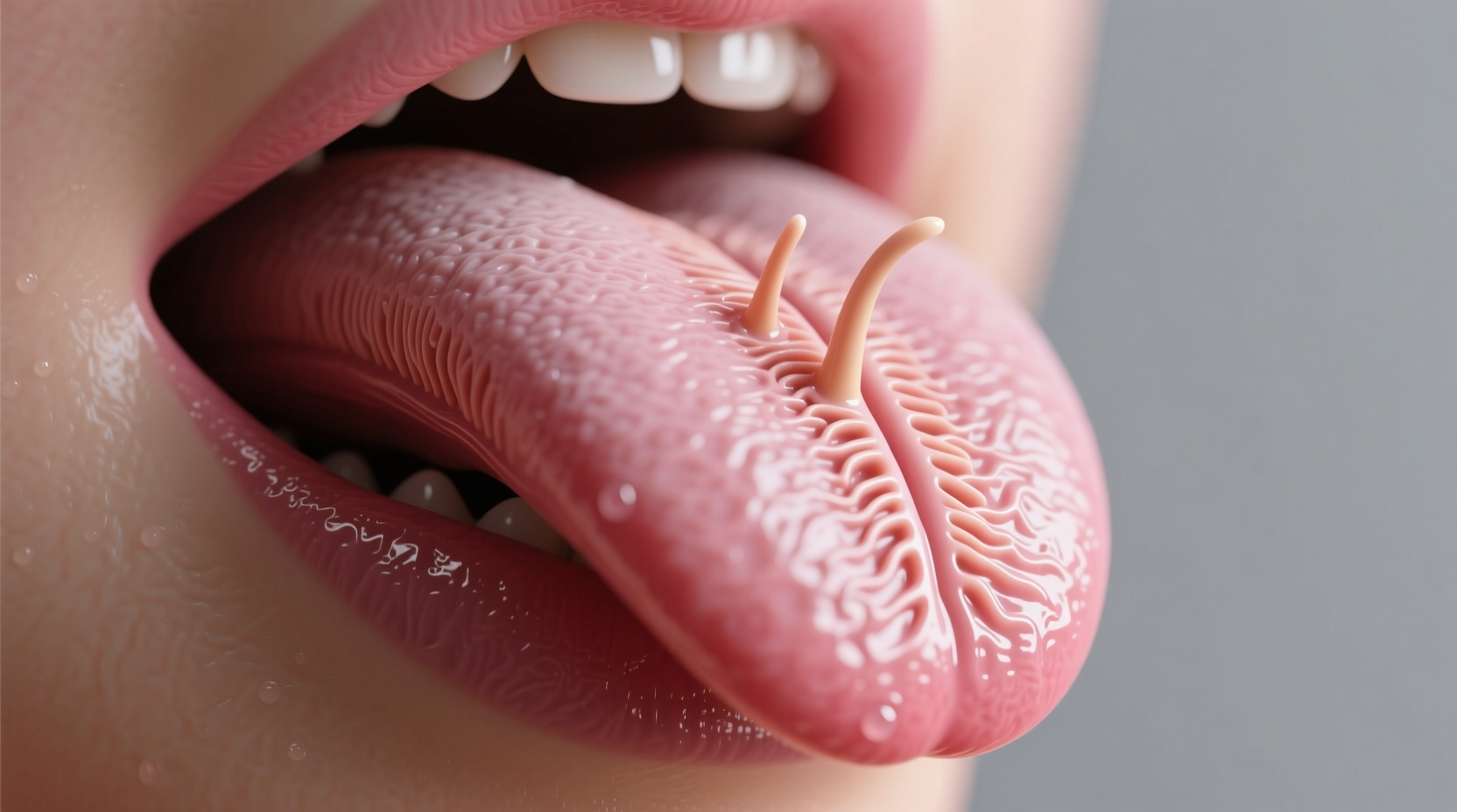 Close-up of healthy tongue anatomy showing papillae structure