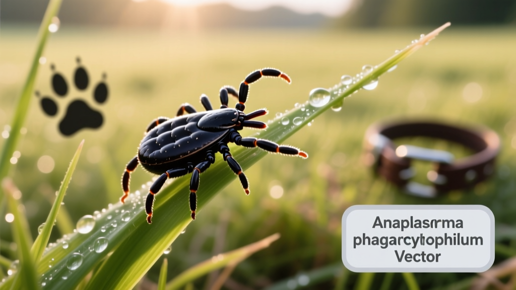 Close-up of a black-legged tick on grass, illustrating the type of tick that transmits anaplasmosis