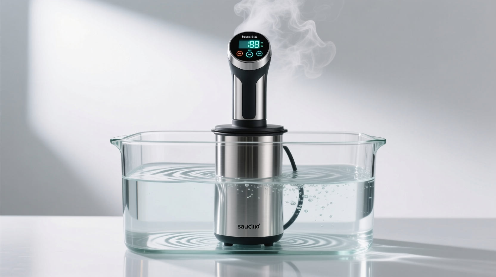 Sous vide setup with immersion circulator in water bath