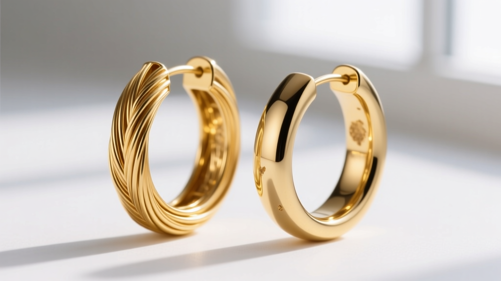 Macro view comparing solid 18k gold wire and hollow 14k gold tubing for oblong hoops on a clean jeweler's workbench surface