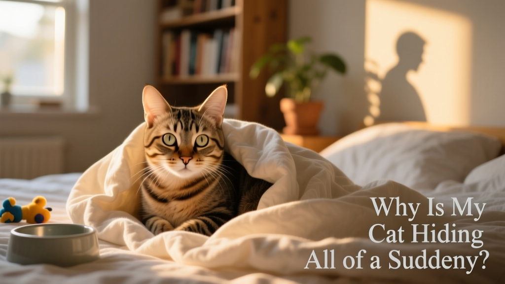 A cat hiding under a sheet