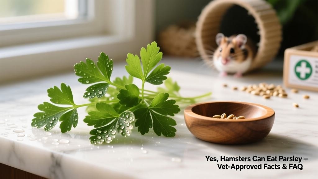 Close-up of fresh flat-leaf parsley leaves on a clean surface, suitable for hamster portioning