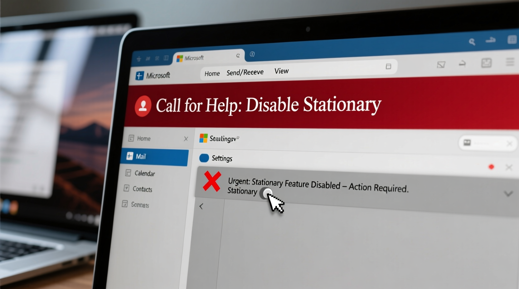 call for help disable stationary in outlook