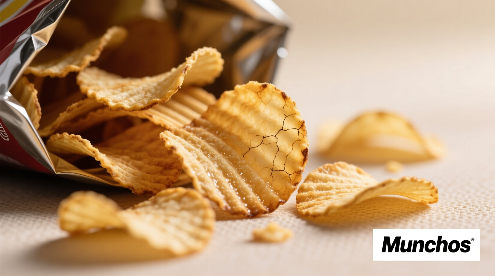 Close-up of Munchos potato chips in wavy shape