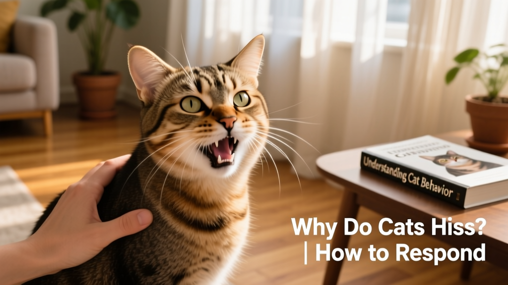 Close-up of a cat hissing while being gently stroked, showing visible discomfort but no overt aggression
