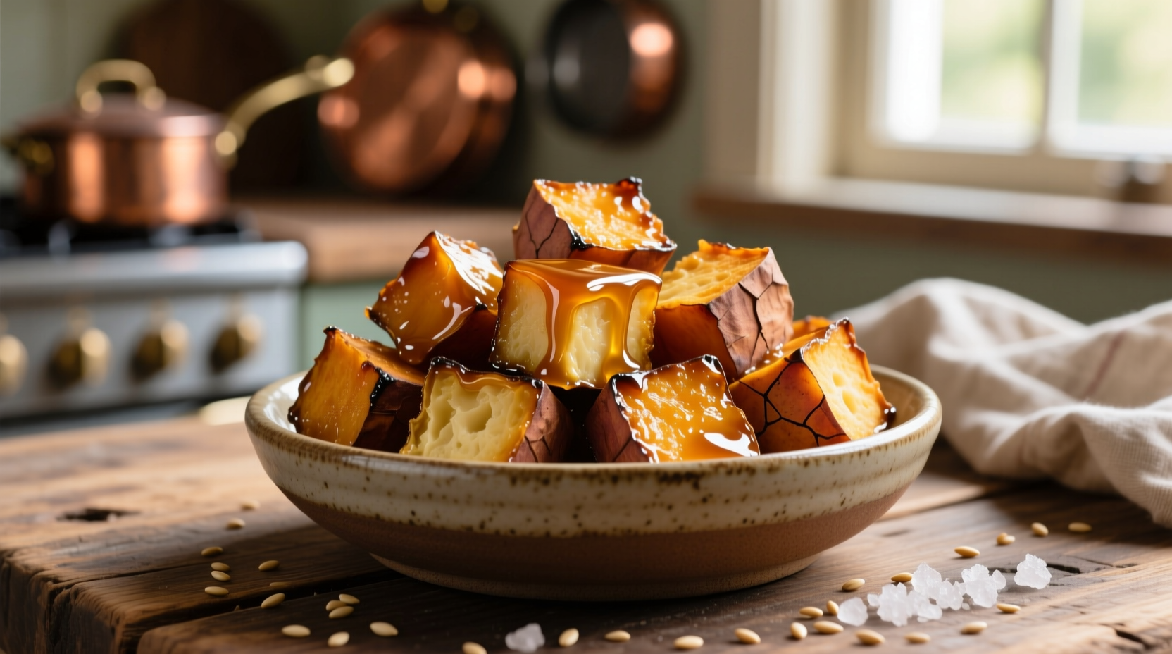 Perfectly roasted sweet potato cubes with caramelized edges