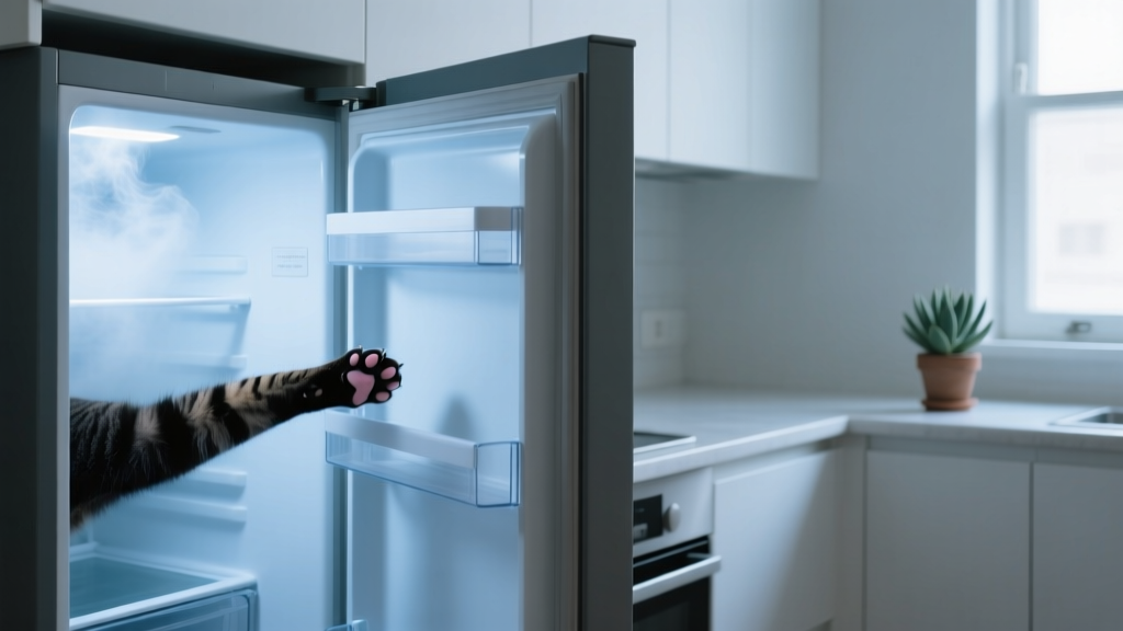 Cat Paw Reaching Into the Refrigerator: Cold Air Curiosity