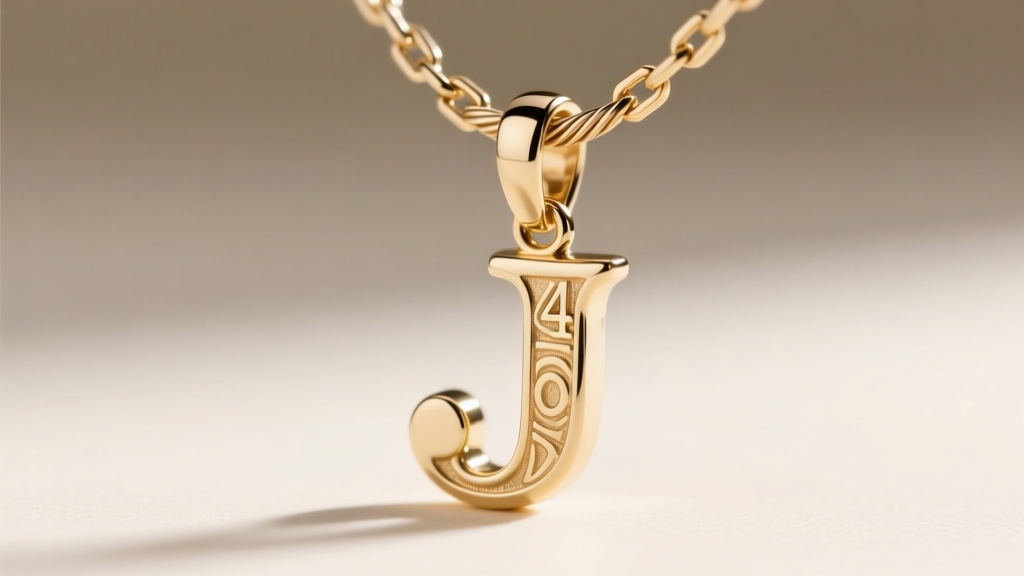 Extreme close-up of a 1.2mm cable chain threading through the soldered oval bail of a die-struck 14k white gold letter J pendant.