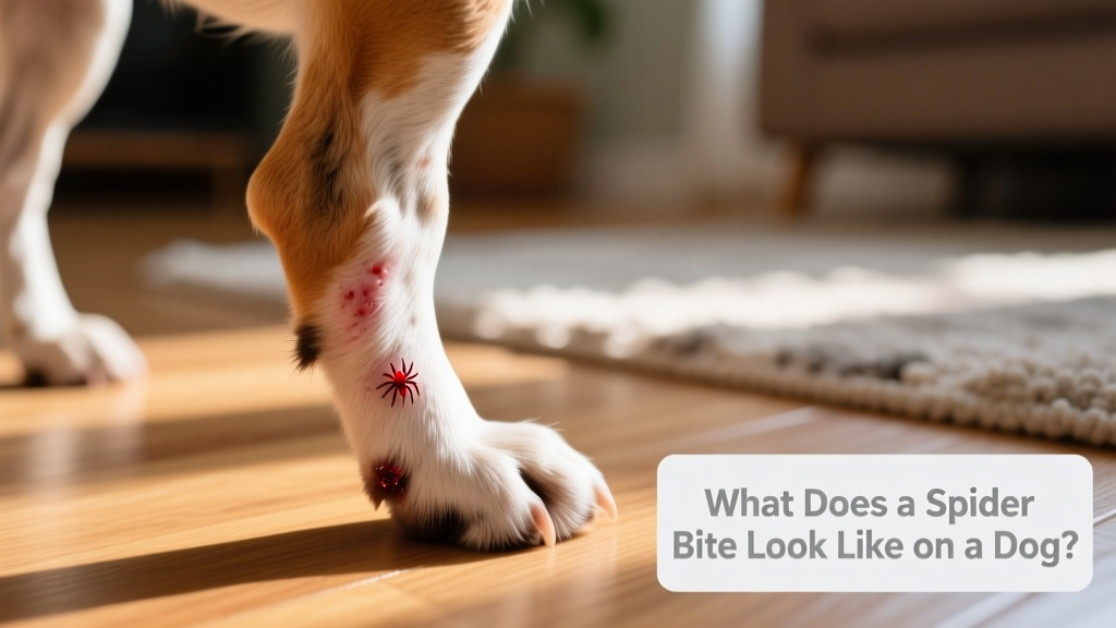 Close-up of a dog's leg showing a small, red, raised bump with mild swelling