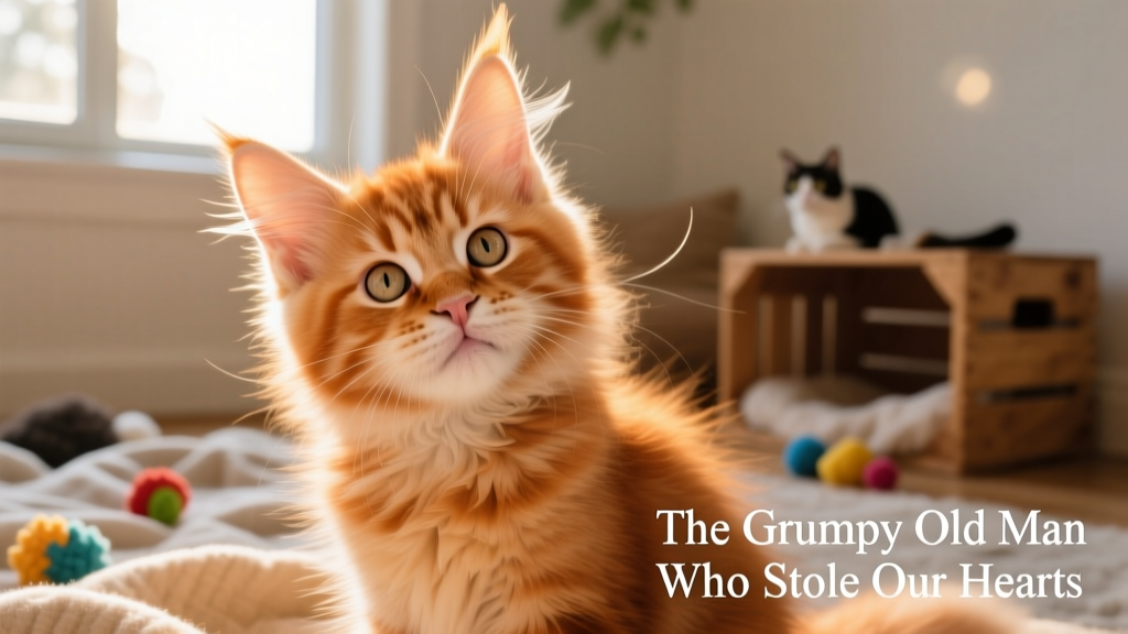 Maine Coon kitten tilting head, showcasing ear mobility and tufted tips