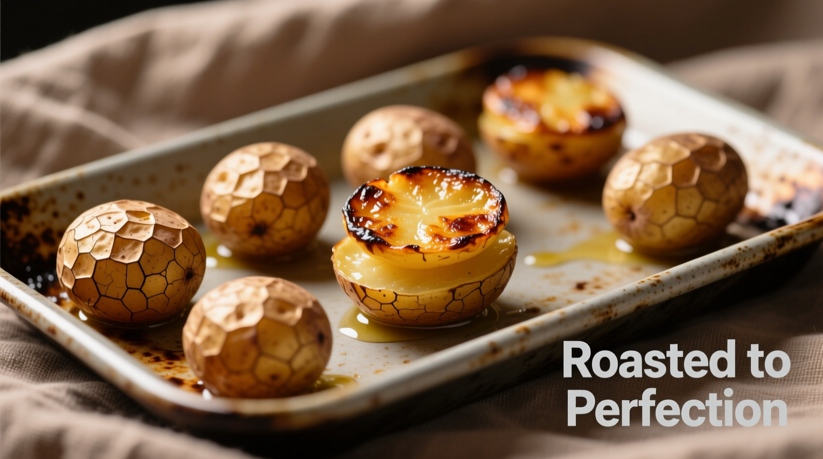 Perfectly roasted small potatoes on baking sheet