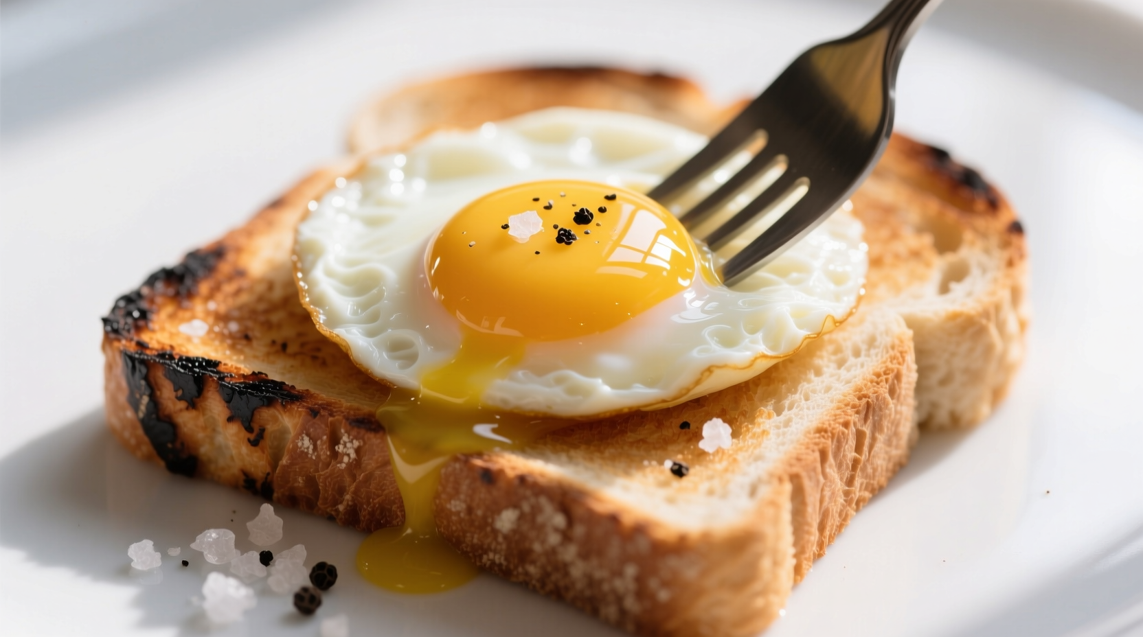 Perfectly poached egg with runny yolk on toast
