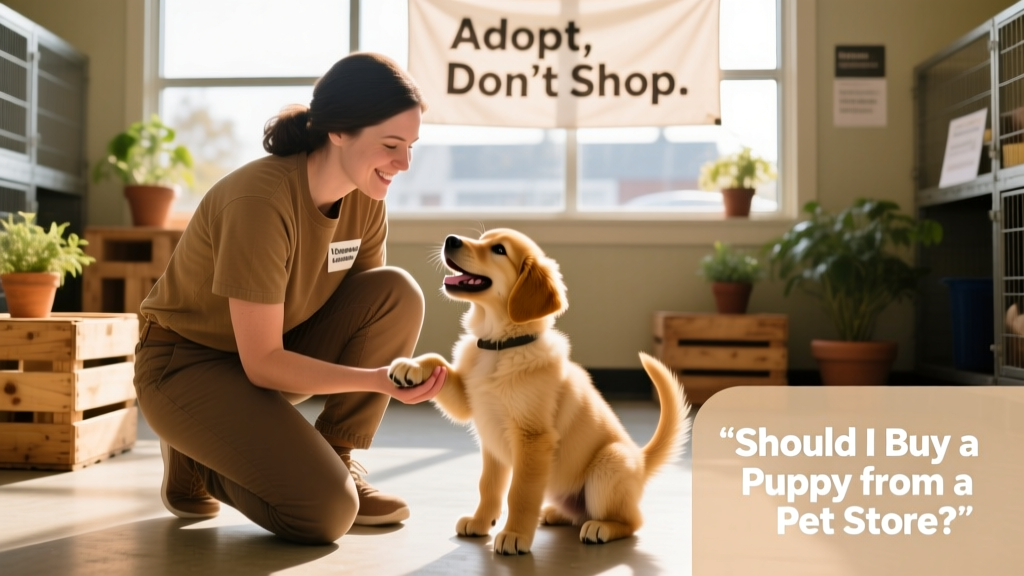 A volunteer gently playing with a playful puppy at a community shelter event