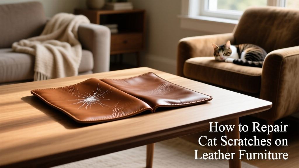 Side-by-side comparison showing untreated scratch versus professionally repaired leather section