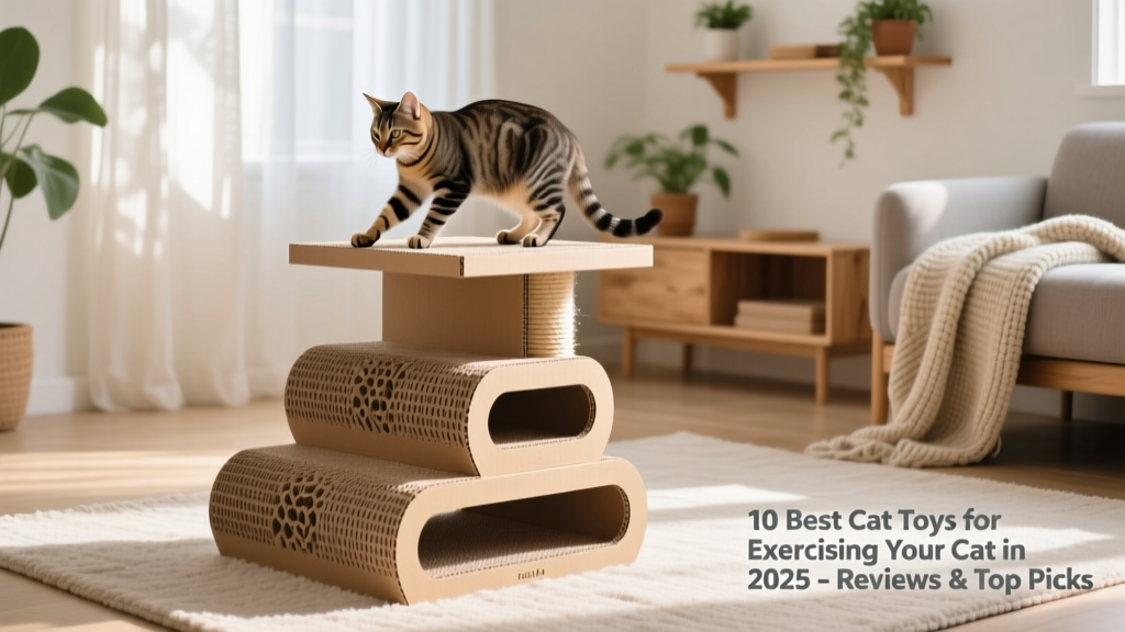 Side view of the FurPetVo Hi-Lo Cat Scratcher showing its three ascending levels with textured cardboard surfaces