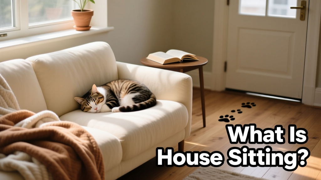 A relaxed cat sleeping on a soft sofa surrounded by folded blankets