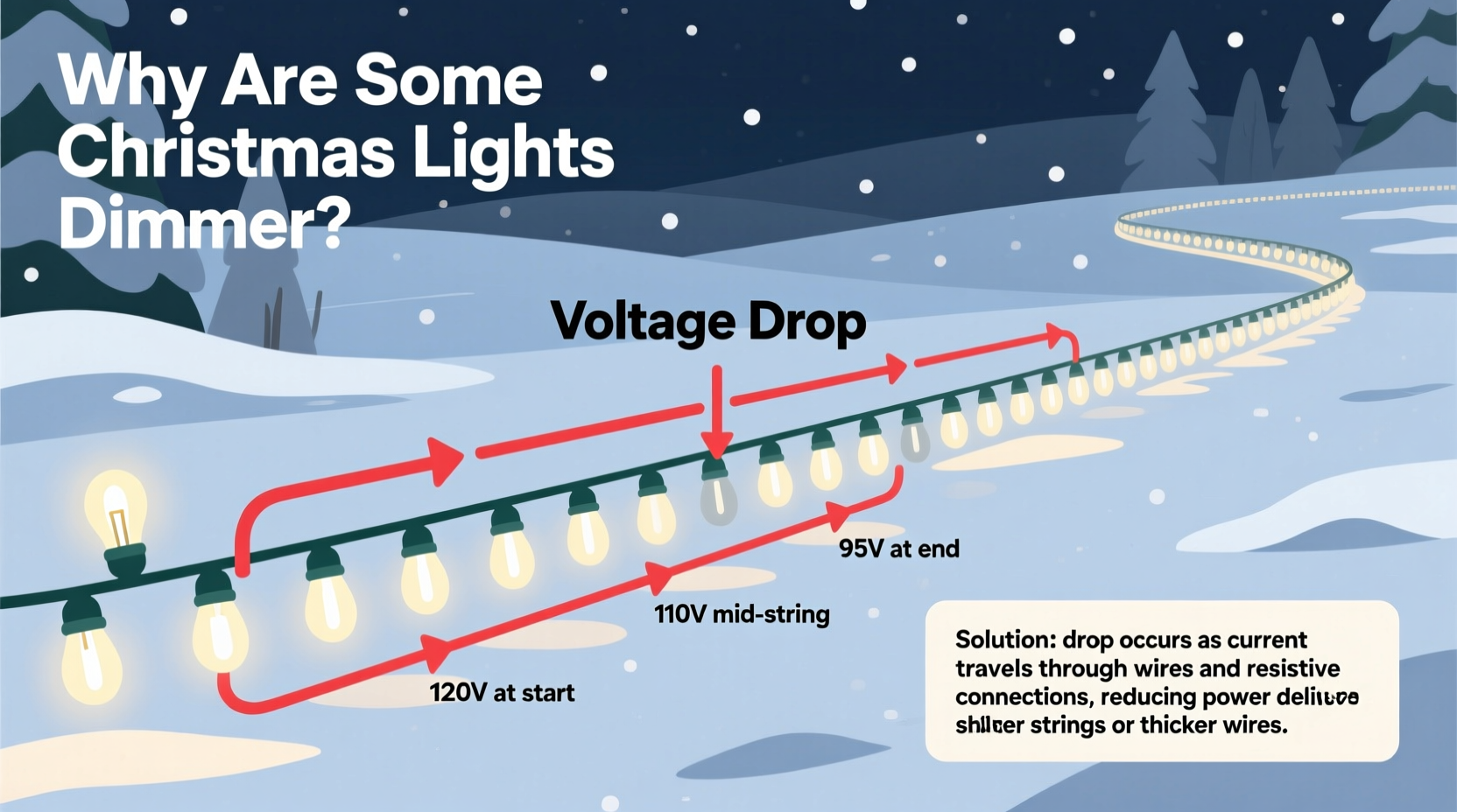 why are some christmas lights dimmer than others understanding voltage drop