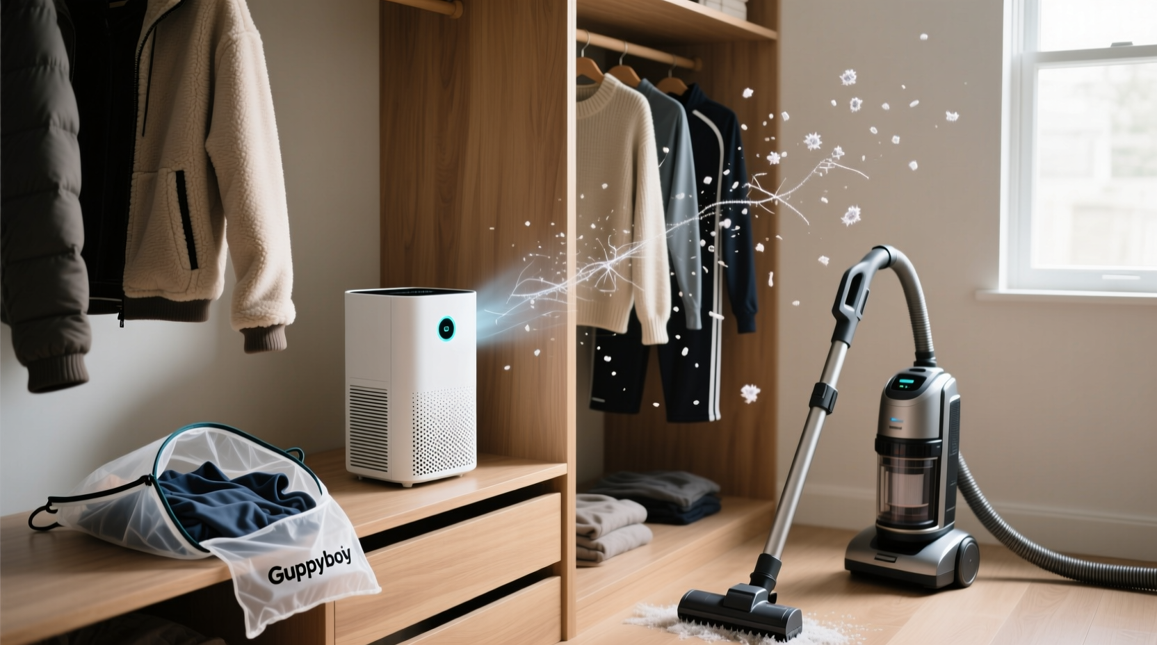 closet air purifier vs microplastic fibers