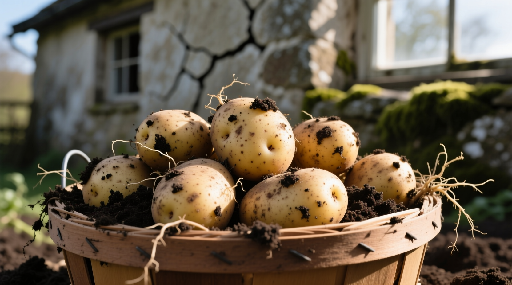 Freshly harvested potatoes with soil
