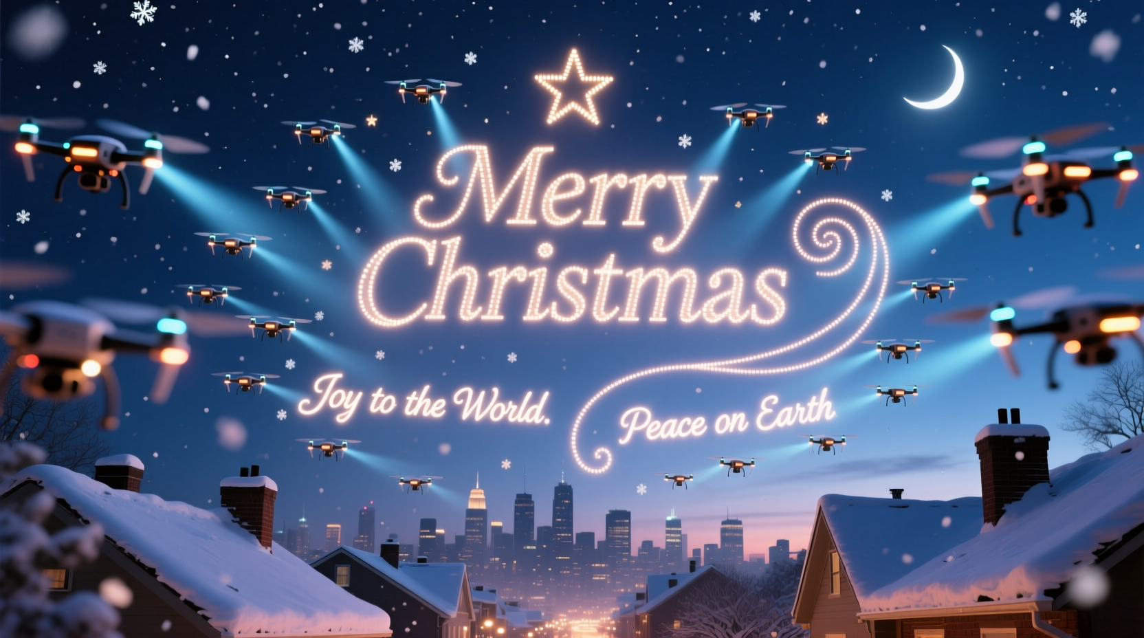 how to use drone projections to display floating christmas messages in sky