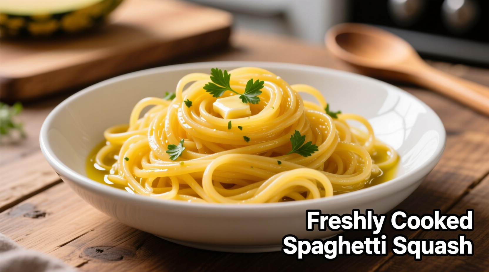 Freshly cooked spaghetti squash strands in a bowl