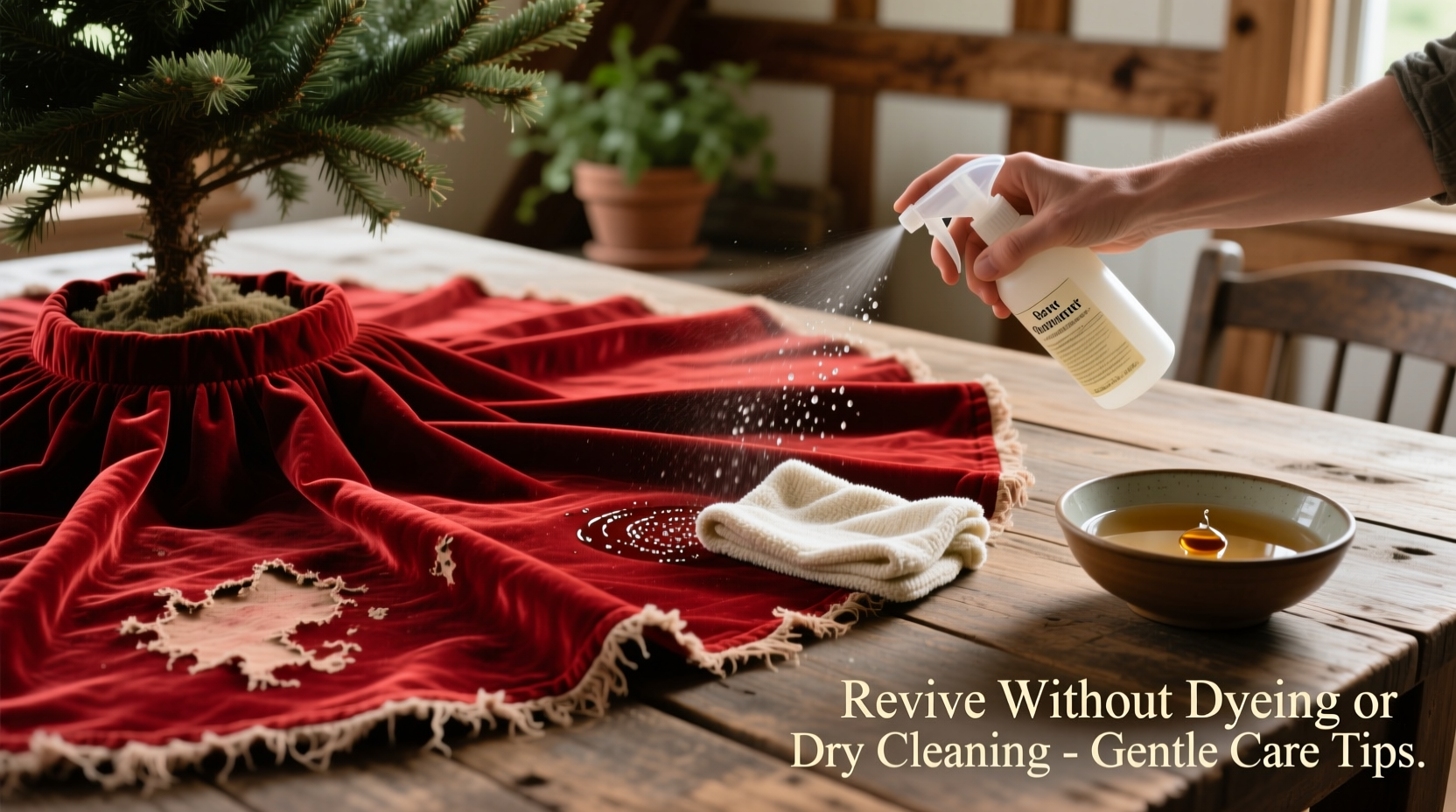 how to revive faded red velvet tree skirts without dyeing or dry cleaning