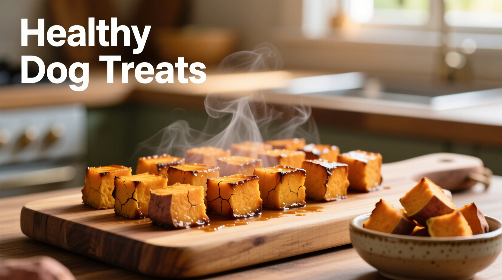 Cooked sweet potato cubes for dog treats